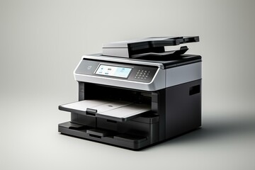 Sleek copier for office use on a plain background. Generative AI