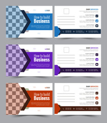 Professional amazing Creative stylish modern corporate business postcard EDDM design template. Orange.purpel,blue colour business agency postcard design.