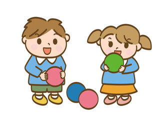 ボール遊びをする男の子と女の子_保育園児の兄妹
