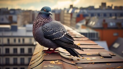 A pigeon resting on the rooftop