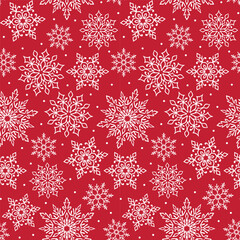 Seamless Pattern With White Snowflakes On Red Background
