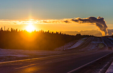 sunset over the highway in Jasper
