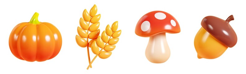 Autumn harvest elements in 3d render illustration set. © Yuliia Osadcha