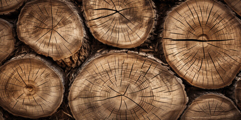 Wooden natural sawn logs as background.