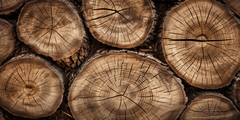 Fototapeta premium Wooden natural sawn logs as background.