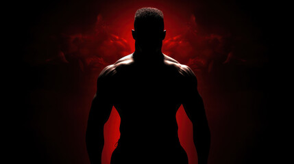 Fototapeta na wymiar Silhouette of an athlete with pumped up muscles on a dark background