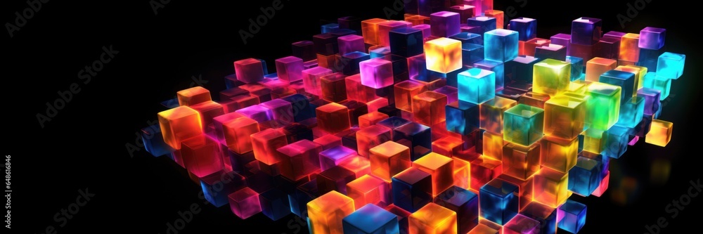 Poster abstract background with colorful glowing cubes.