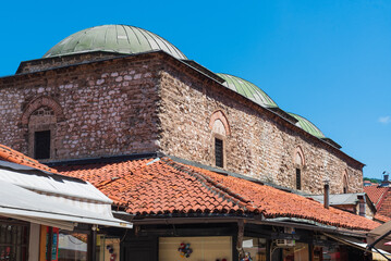 Nice views of old buildings and narrow streets in the historical center, Stari Grad, of Sarajevo, Bosnia and Herzegovina