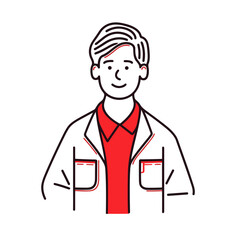 Fototapeta premium Obstetrician vector icon in minimalistic, black and red line work, japan web