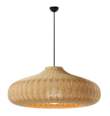 Gordijnen Wicker shade lamp or Rattan Ceiling lamp with vintage electric light bulb. Decorative of bamboo ceiling lamp. Png transparency © POSMGUYS