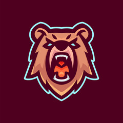 Vector Illustration Bear Head Face Esport Mascot Logo Flat Illustration style. Suitable For Gaming, Esport Championship, Gamer, and Sport Business
