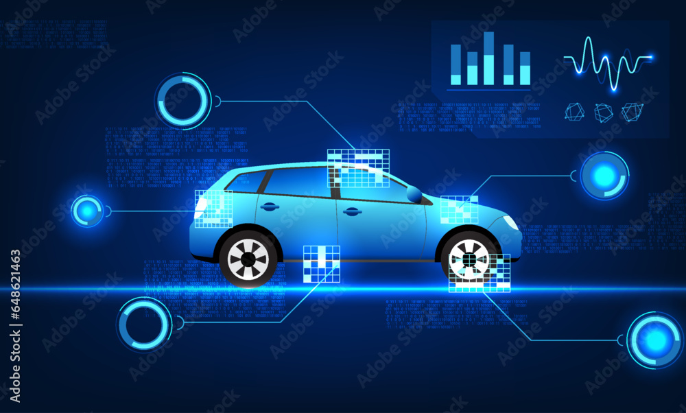 Poster modern car technology can control the operation and check the condition of the car through the smart