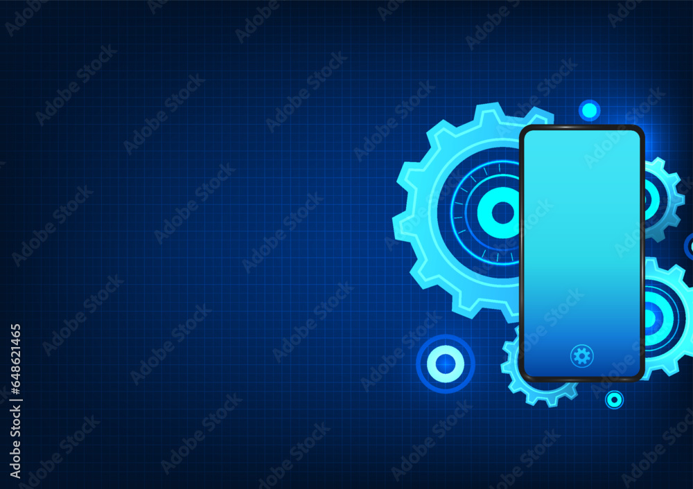 Poster smartphone technology mobile phone with many gears on the back it shows that smartphone technology i