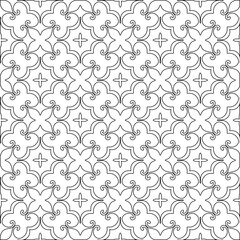 Abstract  background with figures from lines. Black and white texture for web page, textures, card, poster, fabric, textile. Monochrome pattern. Repeating design.