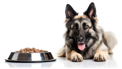 German Shepherd with a Bowl of Food - Canine Dining - Generative AI