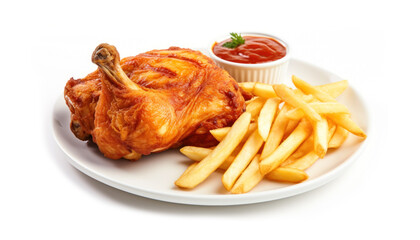 Roasted Chicken with French Fries and Ketchup Sauce - Delicious Meal - Generative AI