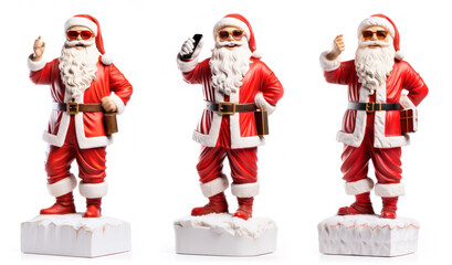 Three Santa Claus Figurines with Raised Hands - Festive Greetings - Generative AI
