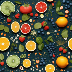 Fruit pattern, colorful variety of fruits repeat