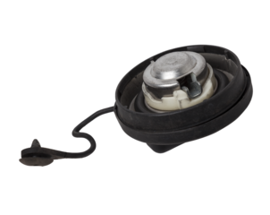 Plastic fuel filler tank cap on white isolated background. Oil and gas industry. Auto parts catalog.
