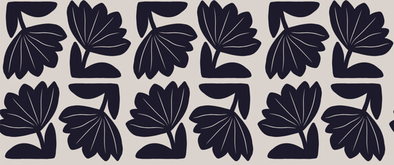 Modern hand drawn blue flowers ornament seamless pattern Abstract trendy print.