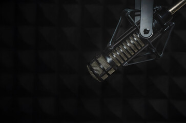 Background with a professional microphone and copy space