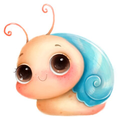 Illustration of a cute cartoon baby snail. Cute animals. Insects. Transparent background, png