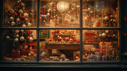 Fototapeta na wymiar Holiday Showcase: Window Decorations for Christmas