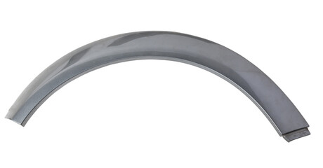 Gray plastic fender flare on a white isolated background in a photo studio for sale or replacement in a car service. Mudguard on auto-parsing for repair or a device to protect the body from dirt.