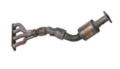 Automotive catalyst removed from a vehicle for repair with a ceramic coating inside as part of an exhaust system to remove harmful emissions in a car repair shop