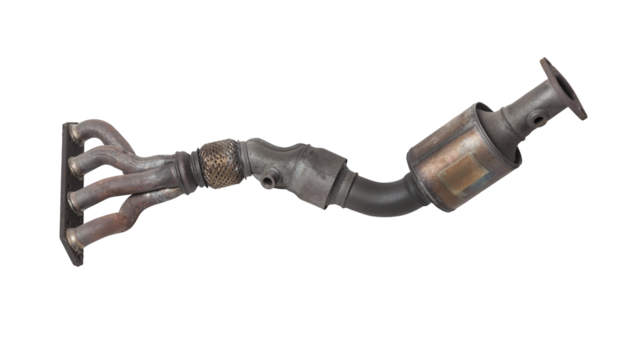 Automotive catalyst removed from a vehicle for repair with a ceramic coating inside as part of an exhaust system to remove harmful emissions in a car repair shop