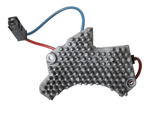 Car heater fan speed regulator on white isolated background. Catalog of spare parts for vehicles.