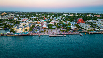 Naklejka na ściany i meble Mallory Square and Duval street in key west aerial view of people gathering for sunset