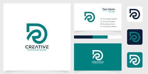 Initial letter D DR monogram line techology logo design creative simple and business card