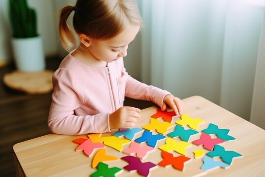 The child doing puzzle. Educational toys