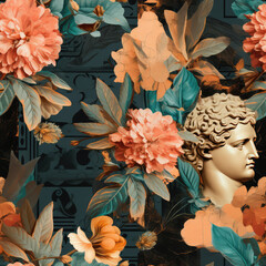 Ancient Greece floral collage repeat pattern - obrazy, fototapety, plakaty
