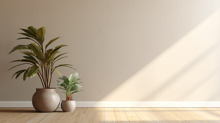 3d empty interior with home plant