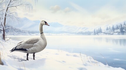 A goose at a snowy landscape