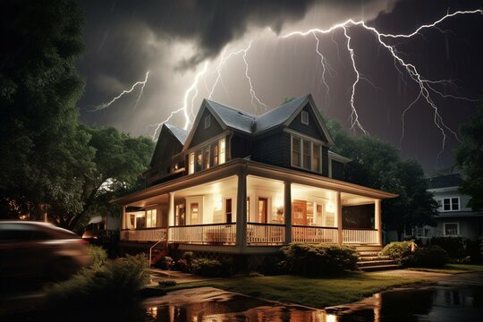 A Residence Being Struck By Lightning. Generative AI