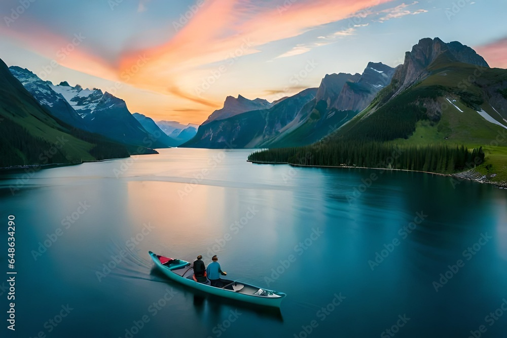 Sticker lake in mountains