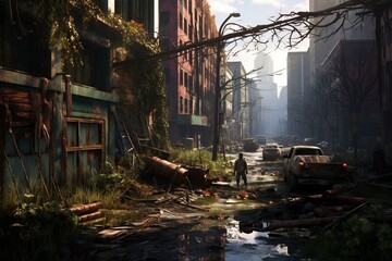 Fototapeta na wymiar A scene from the video game The Last of Us. Generative AI