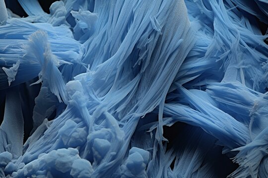 Lab environment, blue asbestos fibers displayed on a transmission electron microscope's fluorescent screen, at 20000x magnification. Generative AI