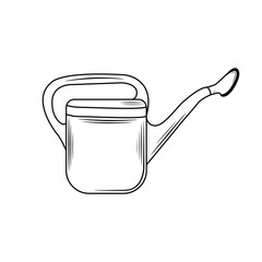 garden watering can in outline style on white background
