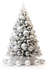 Christmas tree decorated with baubles isolated on white. Xmas fir tree decoration balls