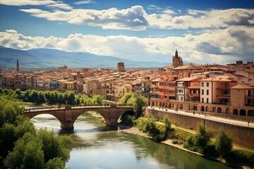 A scenic view of Logroño in the La Rioja region of Spain. Generative AI - obrazy, fototapety, plakaty