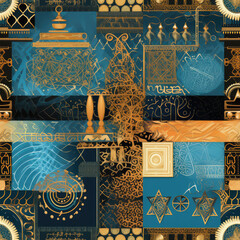 Judaica Jewish abstract collage repeat pattern
