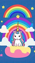 A Cute Unicorn Soaring Beneath a Rainbow Sky
