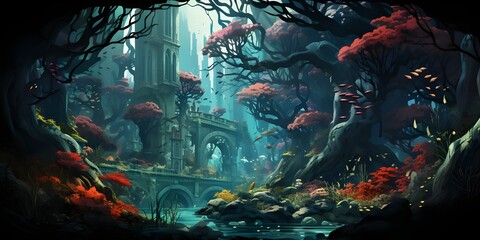 Obraz na płótnie Canvas Halloween theme background, dark forest