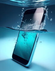 Aqua Tech: Photorealistic Illustration of a Smartphone Submerged in Water