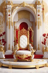 Red And Gold Filigree Throne Chair