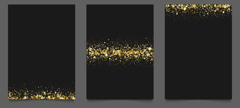 Black gold glitter background,abstract set of holiday invitations.